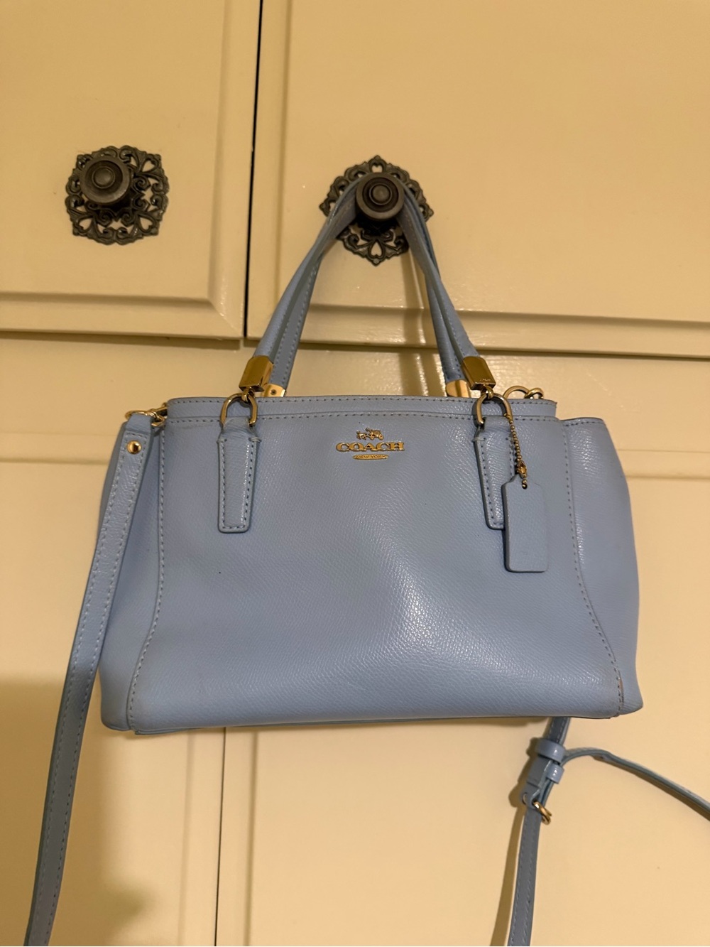 Coach Baby Blue Pebbled Leather Satchel with Removable Strap
